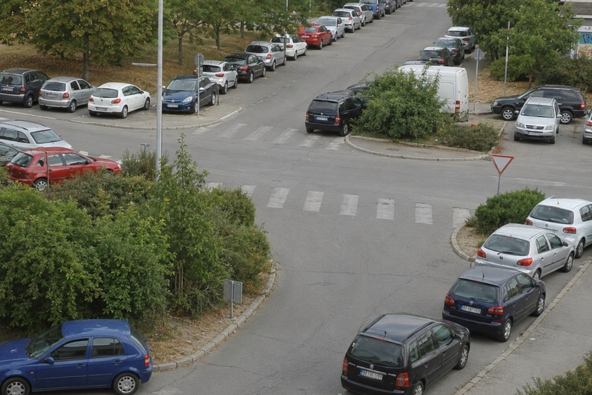 prikaz loše parkiranih automobila blizu raskrsnice